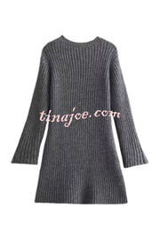 Beautiful Basic Ribbed Knit Long Slit Sleeve Flare Stretch Dress