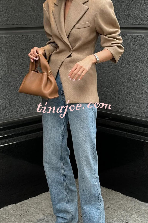 Solid Color Loose Lapel Long Sleeve Button Blazer