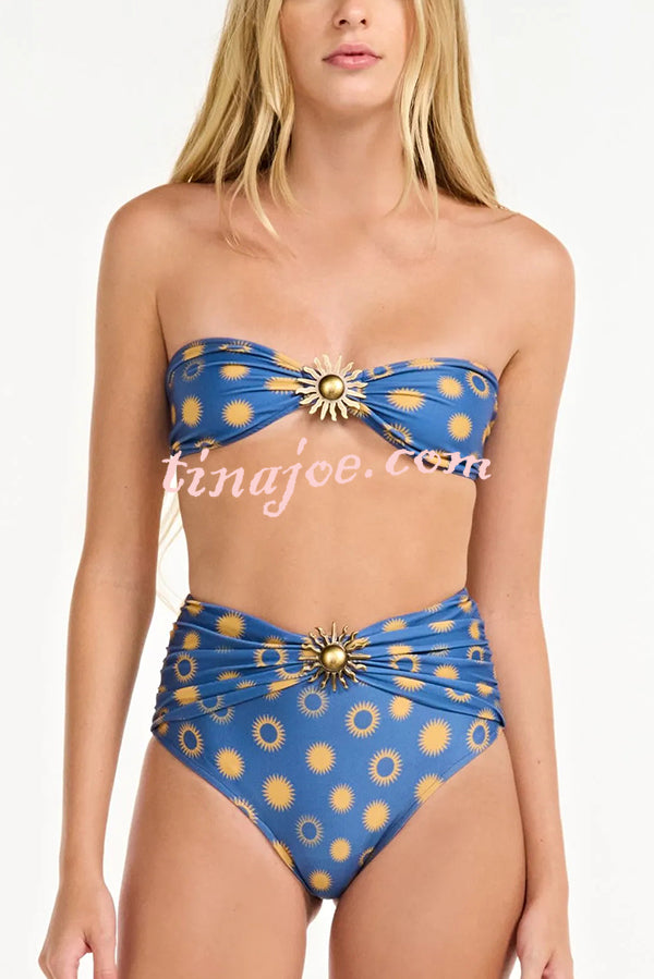 Sun Print Metal Embellishments Stretch Two-piece Bikini Swimsuit