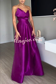 Queen Style Satin Triangular Shape Off Shoulder Prom Maxi Dress