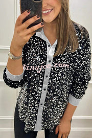 Fashion Velvet Sequined Loose Casual Long-sleeved Shirt