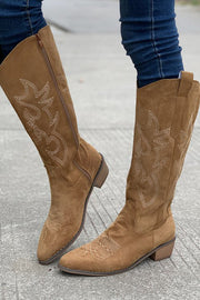 Retro Embroidered Block Heel Mid-calf Western Cowboy Martin Boots