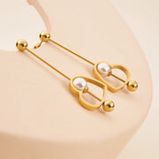 18K Gold Titanium Steel Heart-shaped Peach Heart Pearl Earrings