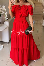 Admit Your Feelings Off Shoulder Smocked Waist Maxi Dress