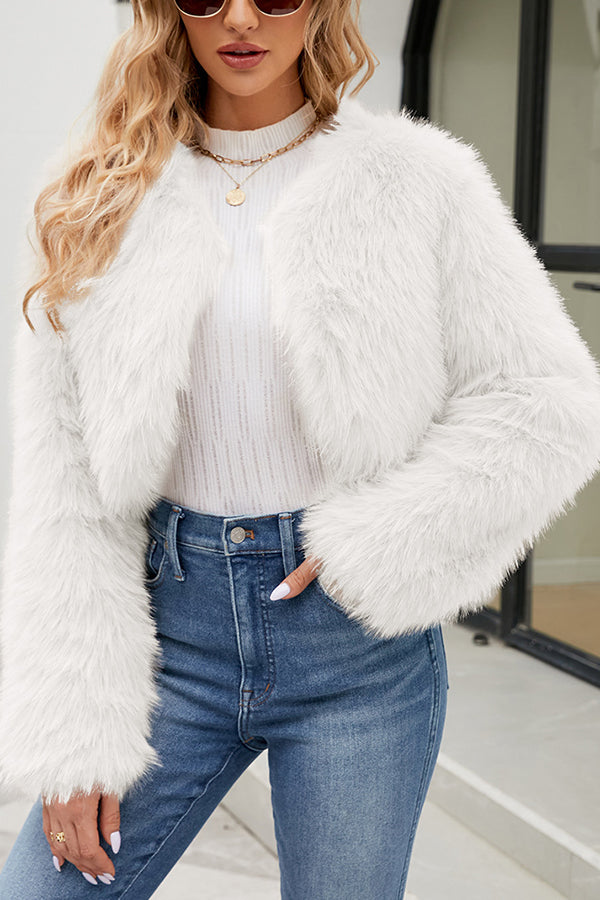 Stylish Long Sleeve Short Casual Faux Fur Jacket