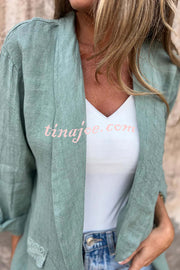 Olivia Linen Blend Lace Trim Half Sleeve Lapel Relaxed Blazer