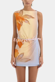 Serene Floral Print Wrap Tie-up Backless Lightweight Mini Dress