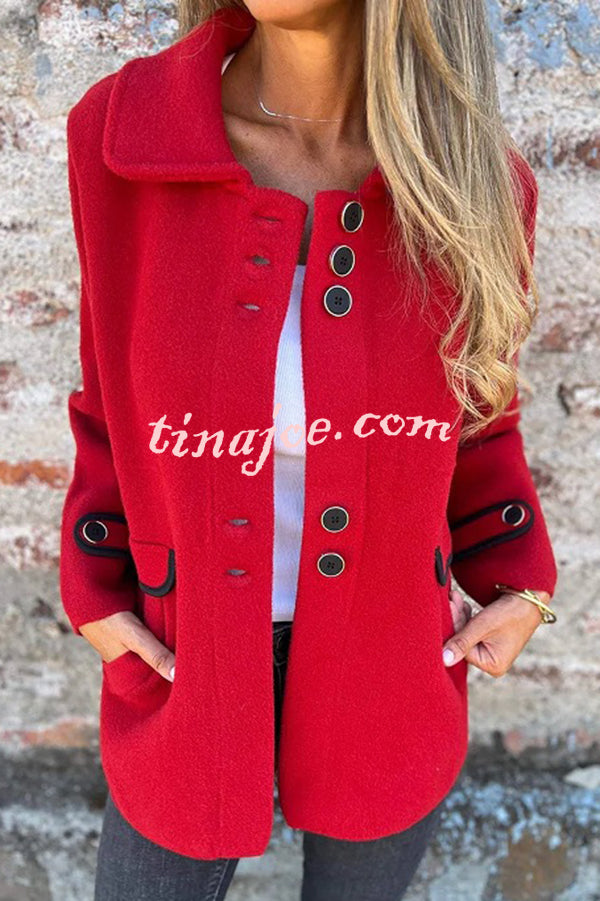 Solid Color Lapel Long Sleeve Button Loose Coat