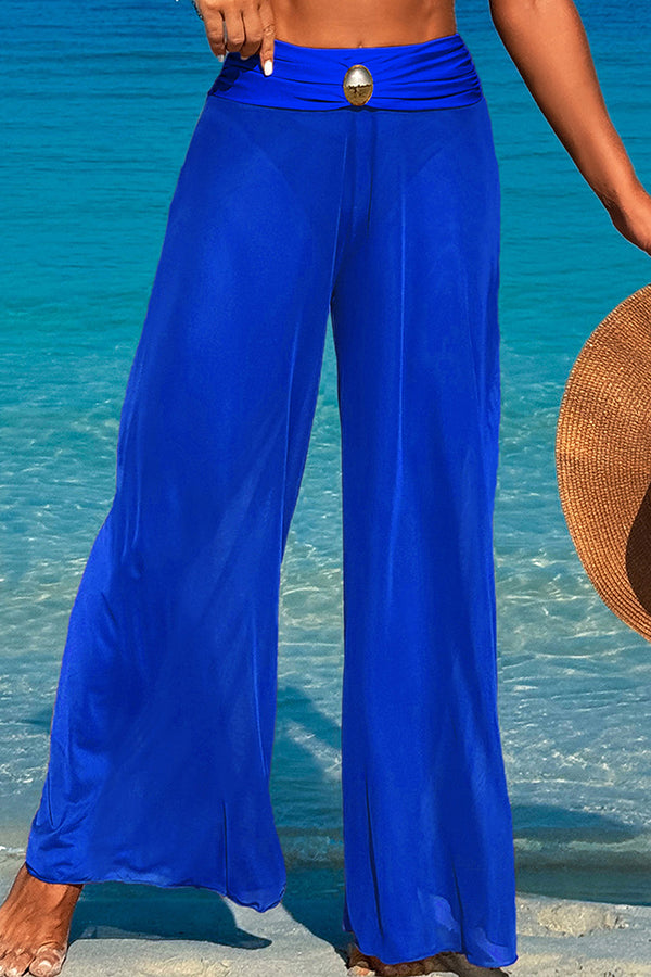 Solid Color Loose Metal Buckle Beach Pants