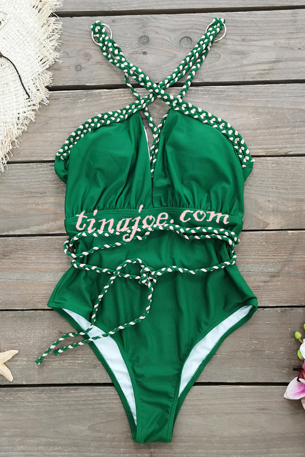 Sexy V-neck Cross-tie Elastic One-piece Swimsuit