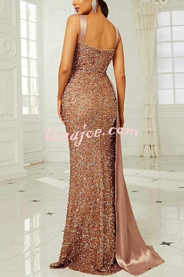 Banquet Sequined Backless Strappy Fishtail Maxi Dress