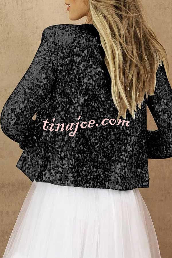 I'm Down To Party Sequin Open Front Crop Jacket