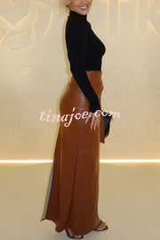 Snappy Casual Slay Faux Leather High Rise Wrap Tie-up Stretch Maxi Skirt