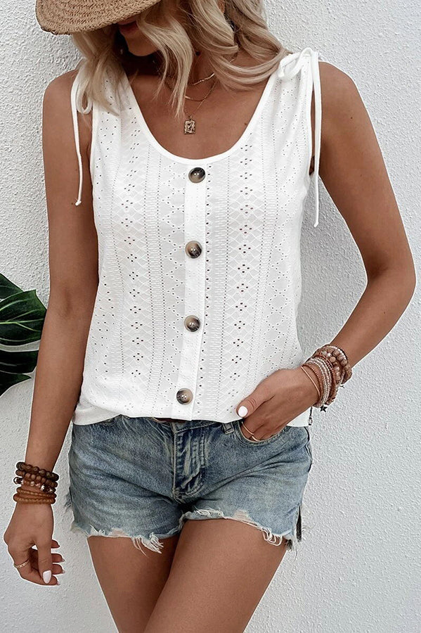 All about Spring Button Up Hollow Out Tank Top