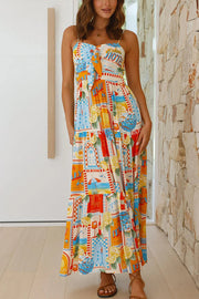 Radiant As Always Unique Print Front Tie-up Slip Maxi Dress