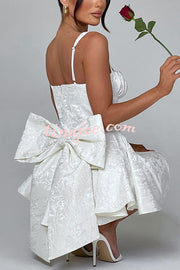 Jacquard Fabric Halter Back Elegant Bow Slim Fit Mini Dress