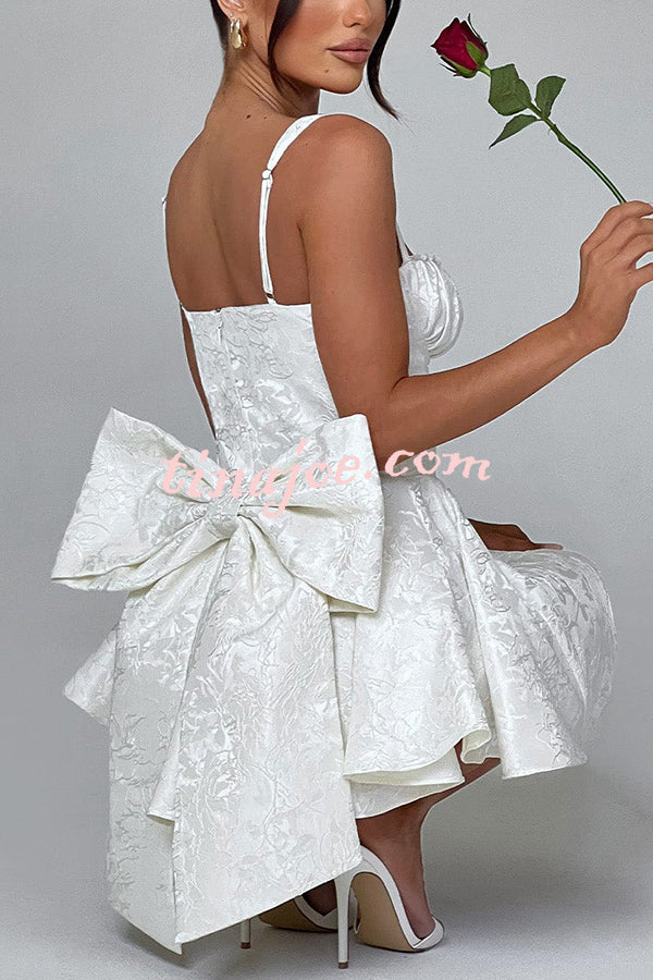 Jacquard Fabric Halter Back Elegant Bow Slim Fit Mini Dress
