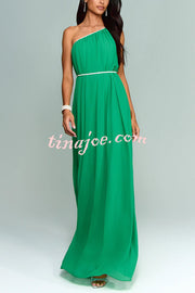 Elly One Shoulder Rhinestone Details Removable Belt A-line Maxi Dress