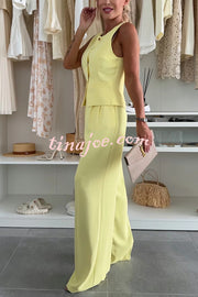 Workplace Chic Sleeveless Button Vest and Relaxed Pocket Wide Leg Pants Set