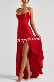 Solid Color Sexy Backless Lace-up Irregular Ruffled Maxi Dress