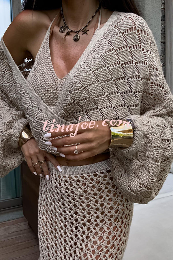 Fashion Front Cross Loose Lantern Sleeve Knitted Top