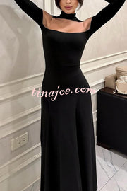 Solid Color Long Sleeve Sexy Slim Fit Full Hem Maxi Dress