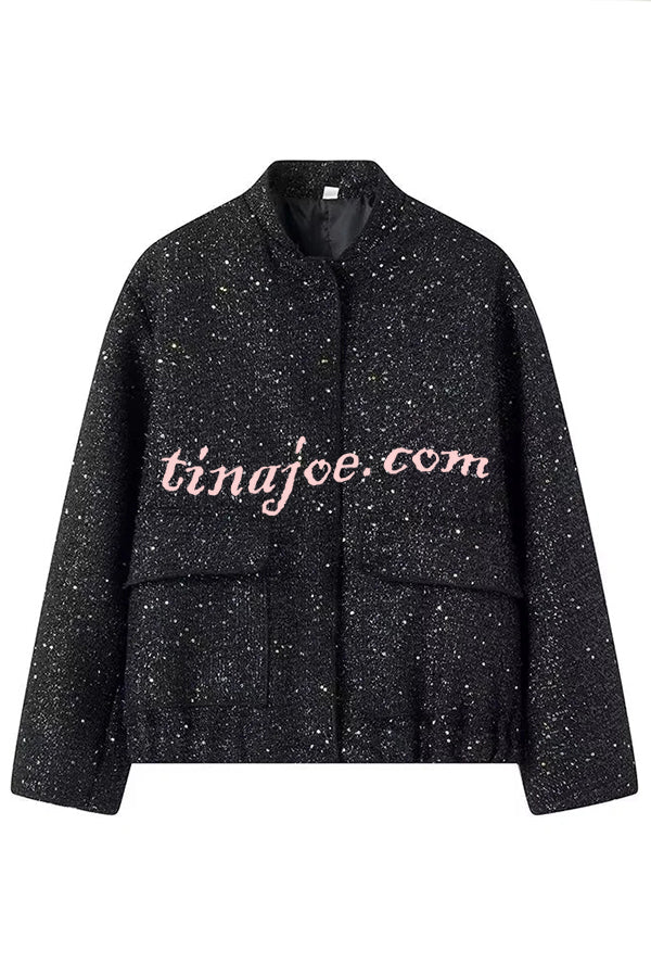 Fashion Sequin Long Sleeve Casual Pocket Loose Jacket