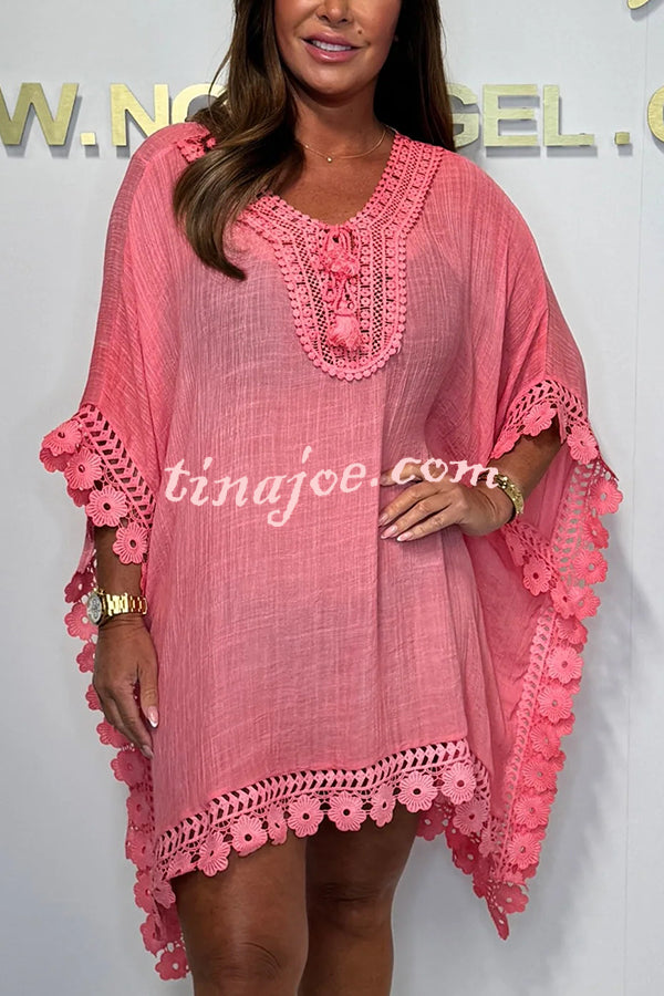 Solid Color Casual Lace Loose Cover Up Mini Dress