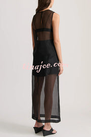 Embraces Modern Sheer Organza Pocket Oversized Tank and High Rise Slit Midi Skirt Set