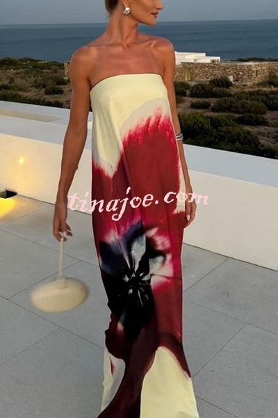 Floral Print Sexy Strapless Backless Belt Maxi Dress