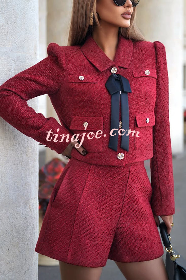 Sweet Dreams Tweed High Rise Pocket Wide Leg Mini Shorts