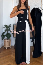 Social Hour Colourblock Tailored Bandeau Tie-up Waist Wide Leg Jumpsuit