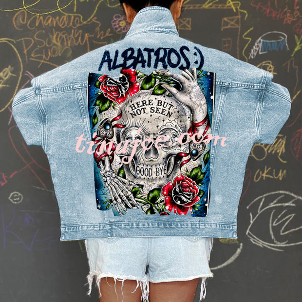 Halloween Print Long Sleeve Denim Jacket