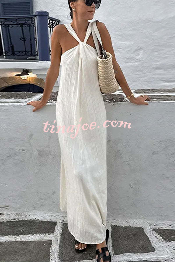 Sea angel Linen Blend Textured Fabric Halter Vacation Maxi Dress