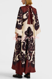 Unique Ethnic Print V-neck Long-sleeved Loose Dress