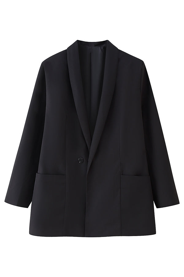 Solid Color Lapel Long Sleeve Casual Pocket Long Blazer