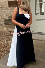 Simple and Stylish Contrast Color Sling Back Smocked Maxi Dress