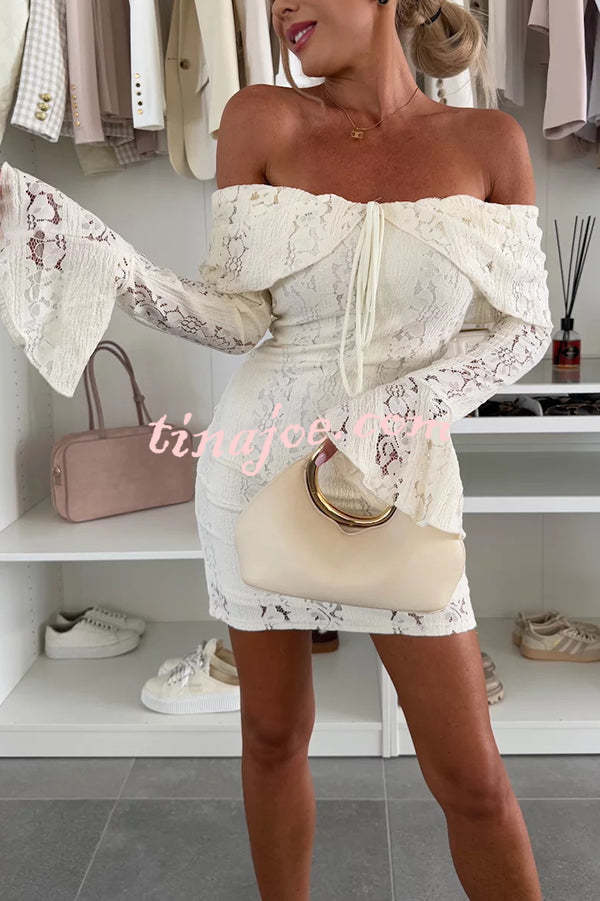 Solid Color Lace Off Shoulder Lace Sexy Slim Mini Dress