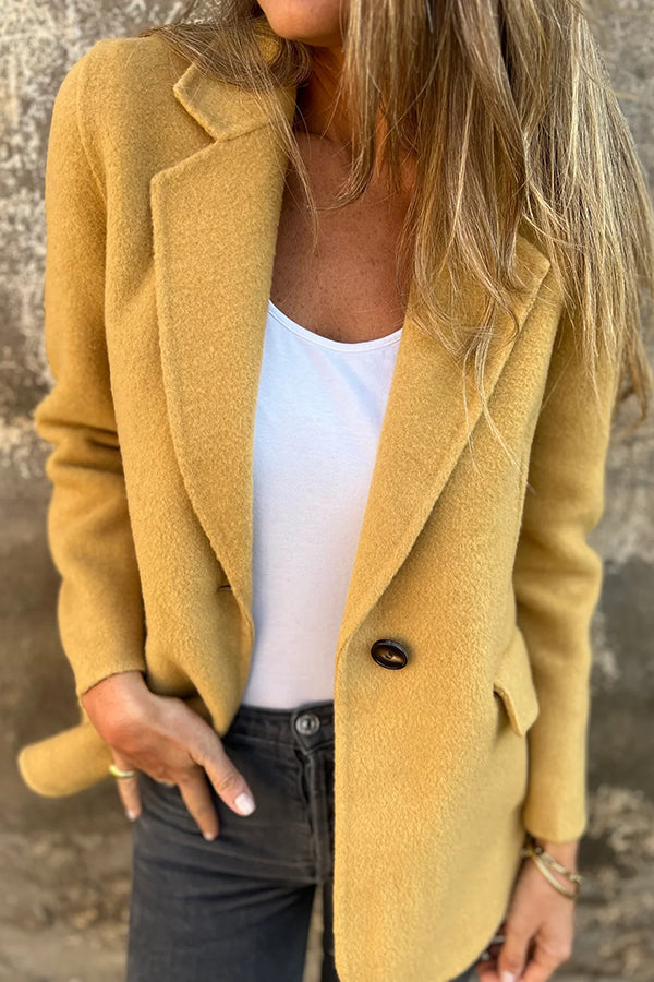 Daytime Perfection Faux Wool Lapel Button Relaxed Blazer