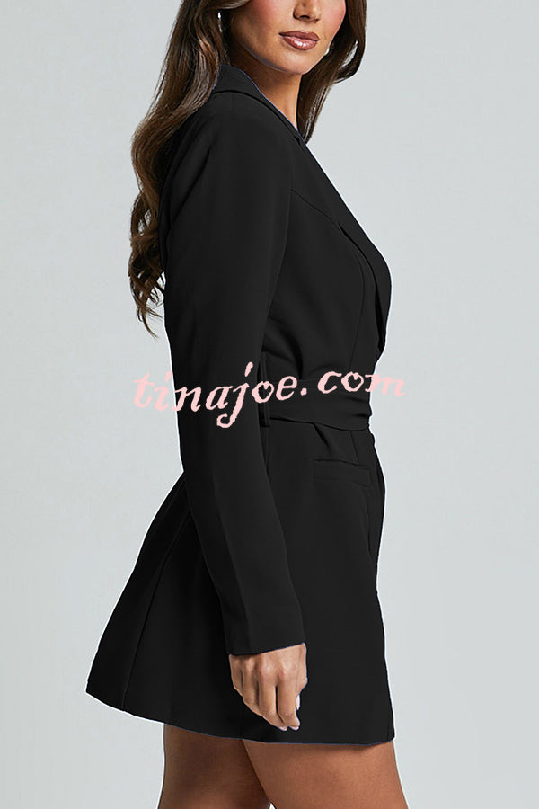 Fashion Pioneer Solid Color Lapel Long Sleeve Lace-up Blazer