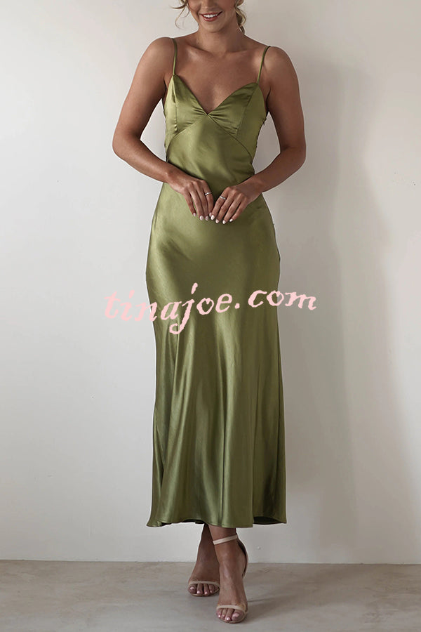 Satin Elegant Sling Backless Lace-Up Midi Dress
