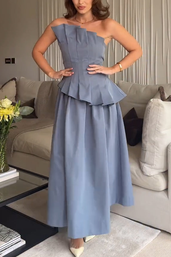 Fashionable Chic Off Shoulder Structured Pleat Corset A-line Midi Dress