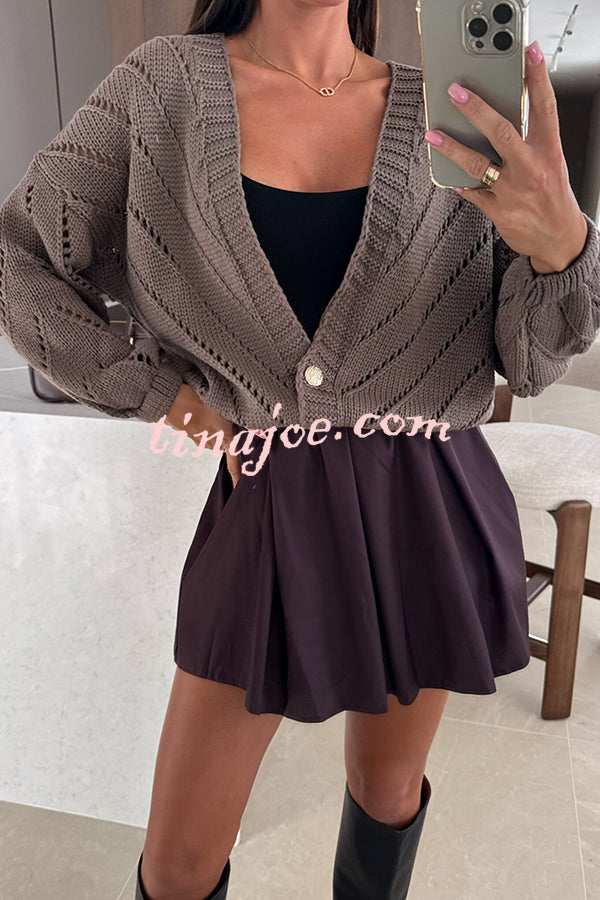 Fashion Hollow Knitted V-neck Button Loose Cardigan