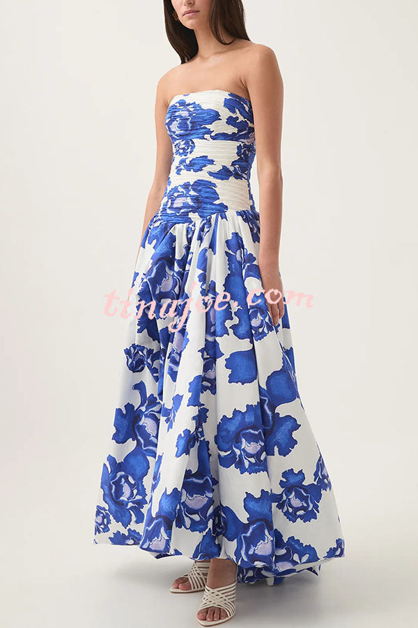 Perfect Moment Floral Off Shoulder Ruched Bodice Drape Bubble Hem Maxi Dress