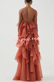 Free - Flowing Rose Detail Tiered Ruffles Halter A-line Maxi Dress
