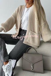 Solid Color V-neck Long-sleeved Casual Knitted Cardigan