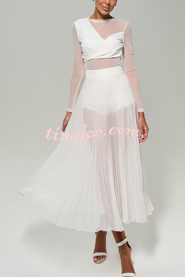 Modern Day Chiffon Pleated High Rise A-line Midi Skirt