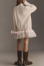 Holiday Cutie Knit Long Sleeve Turtleneck Tulle Twofer Mini Dress