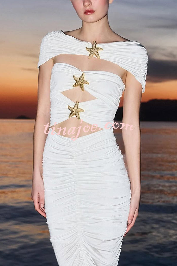 Solid Starfish Decoration Shawl and Cutout Stretch One-Piece Swimsuit