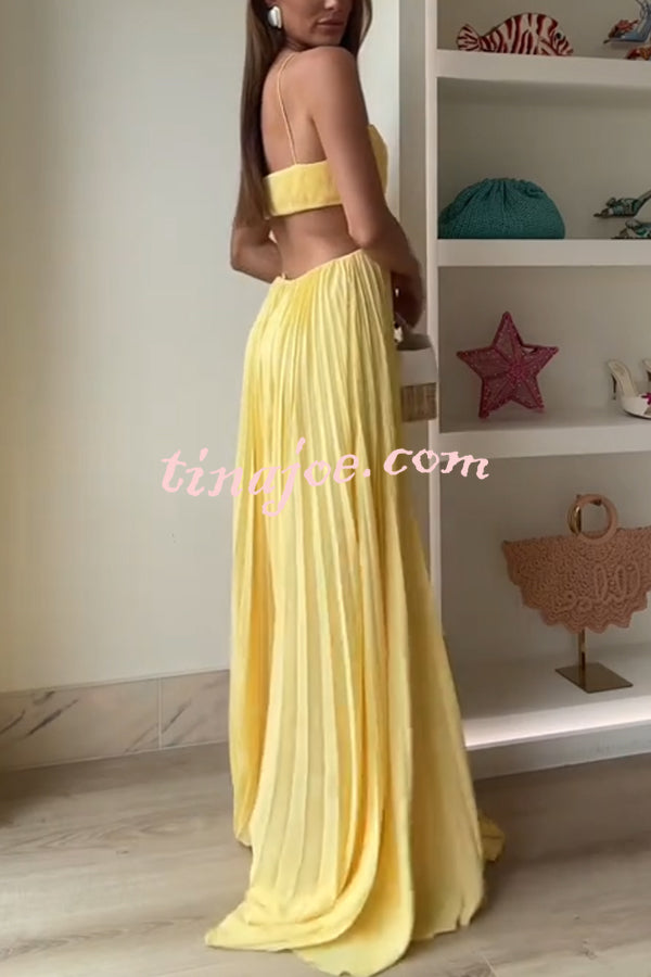 Butter Moment Pleated Cutout Waist A-line Slip Maxi Dress